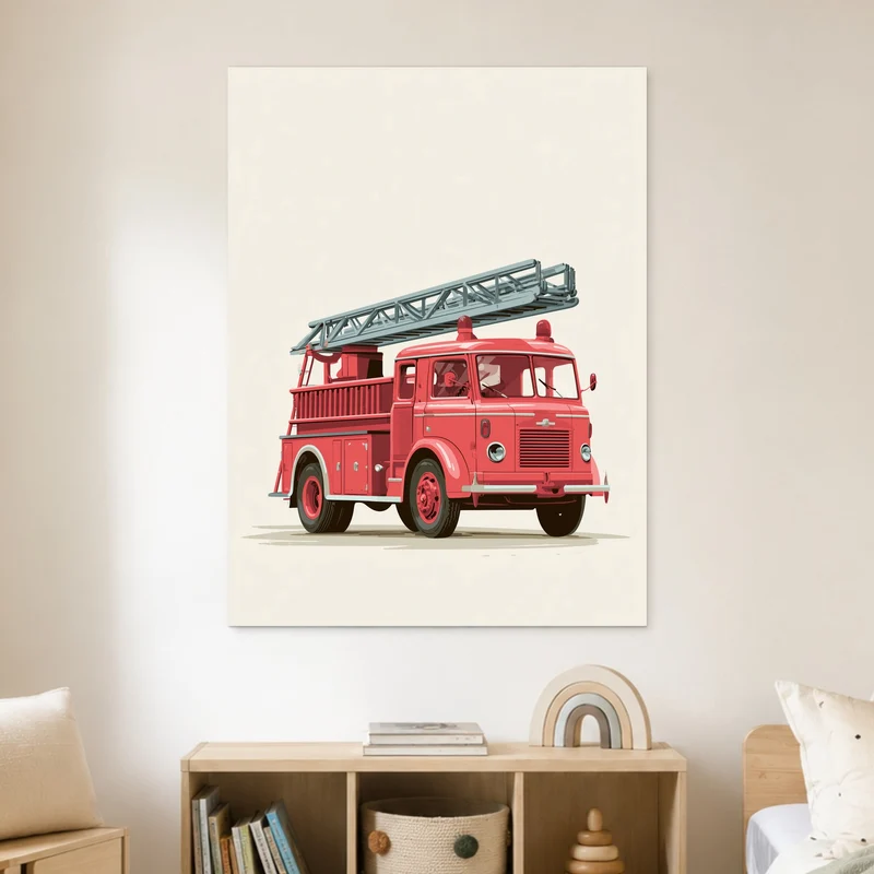 Rotes Feuerwehrauto Vintage Poster