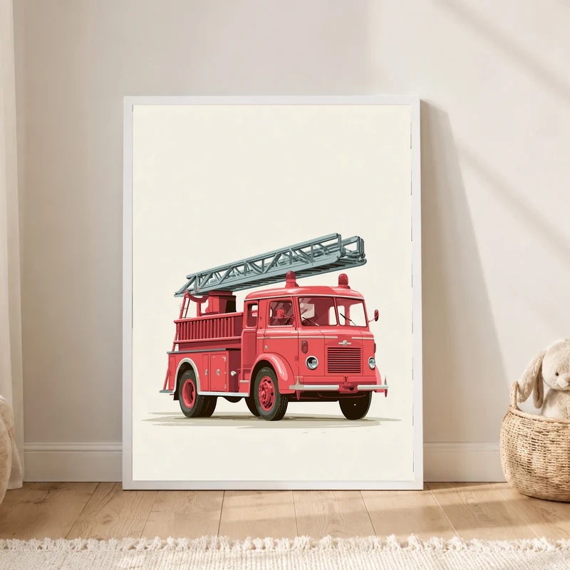 Rotes Feuerwehrauto Vintage Poster