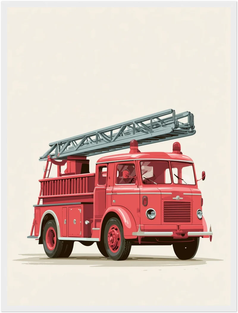 Rotes Feuerwehrauto Vintage Poster