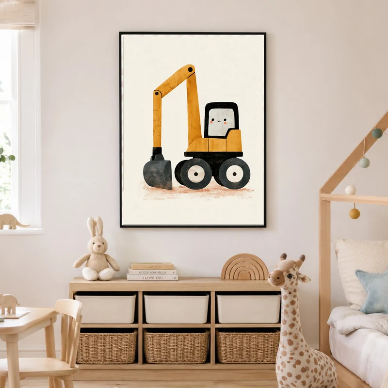 Fröhlicher Bagger auf Rädern Poster