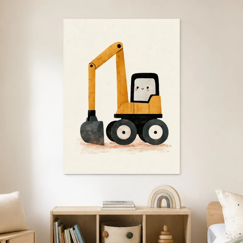 Fröhlicher Bagger auf Rädern Poster
