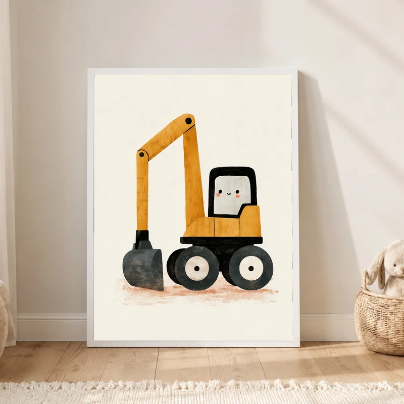 Fröhlicher Bagger auf Rädern Poster