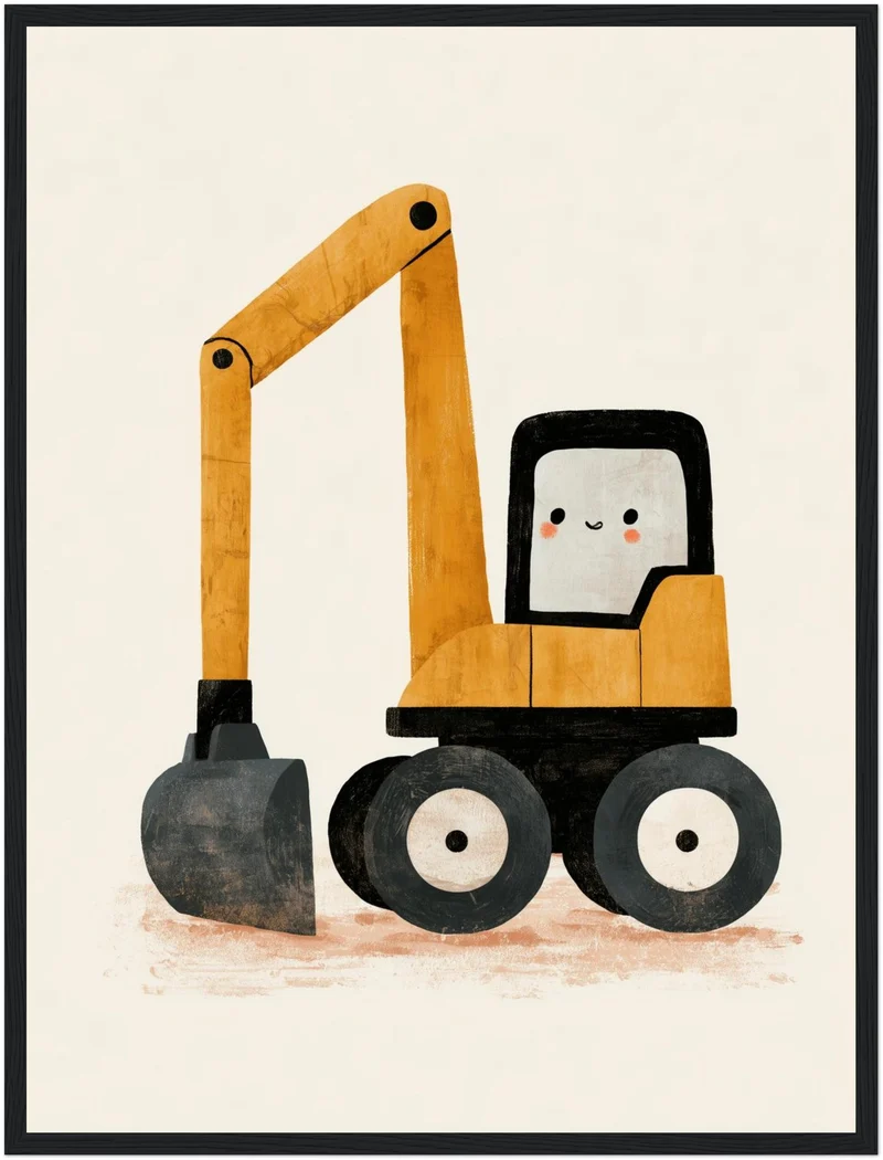 Fröhlicher Bagger auf Rädern Poster