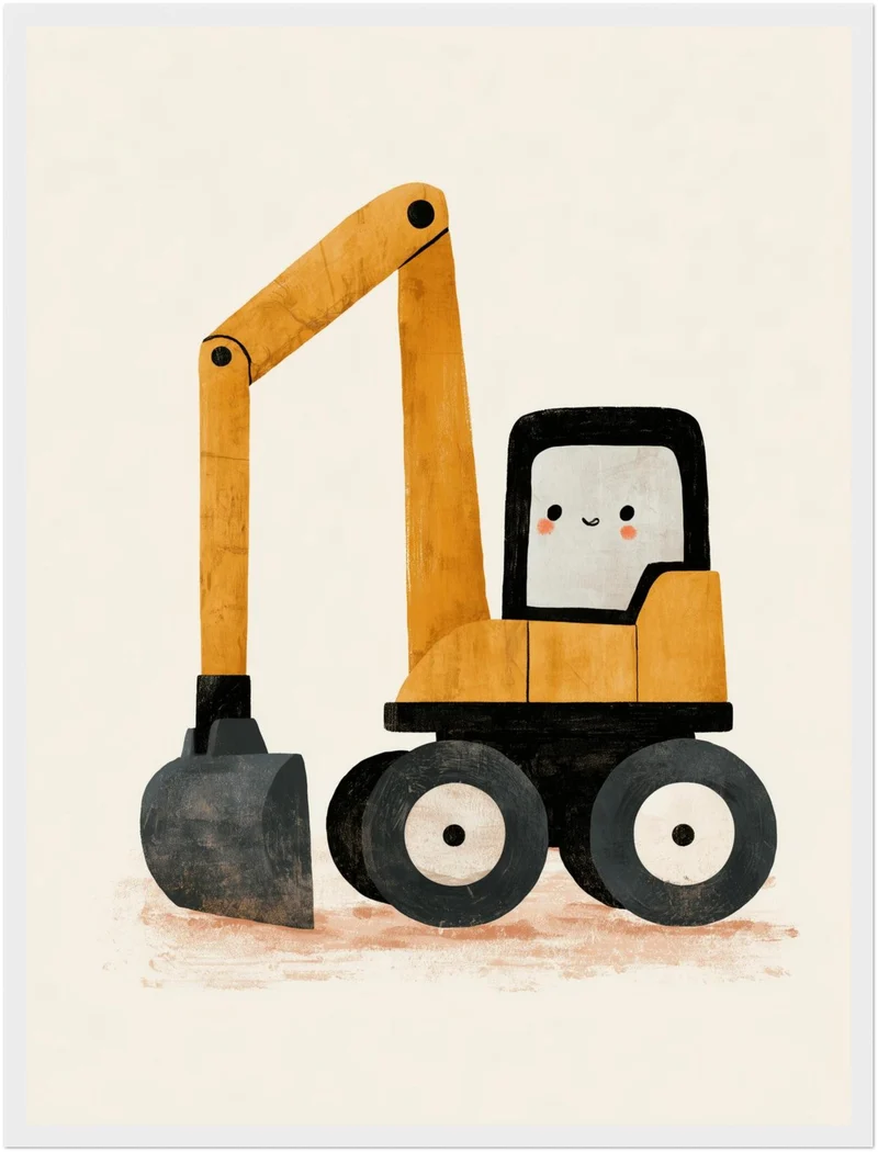 Fröhlicher Bagger auf Rädern Poster