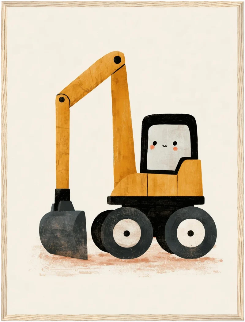 Fröhlicher Bagger auf Rädern Poster
