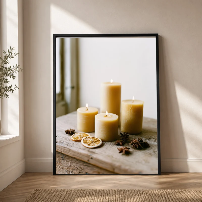 Goldene Kerzen im Stillleben Poster