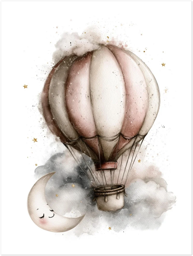 Mondnacht Heißluftballon Traum Poster