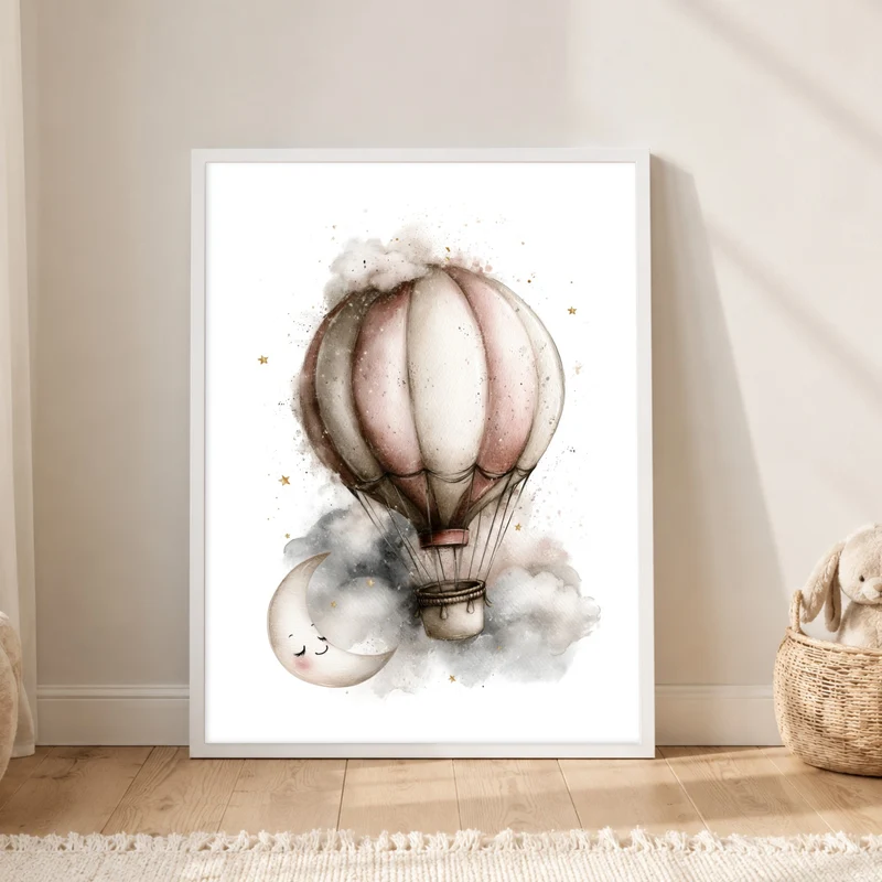 Mondnacht Heißluftballon Traum Poster