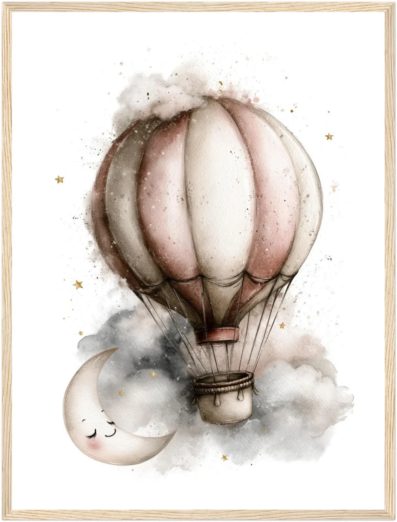 Mondnacht Heißluftballon Traum Poster