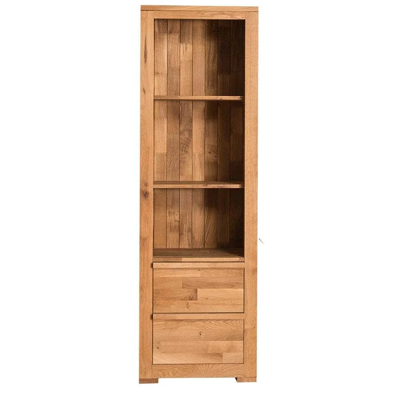 Moderner Bücherschrank aus massiver Wildeiche mit zwei Schubladen