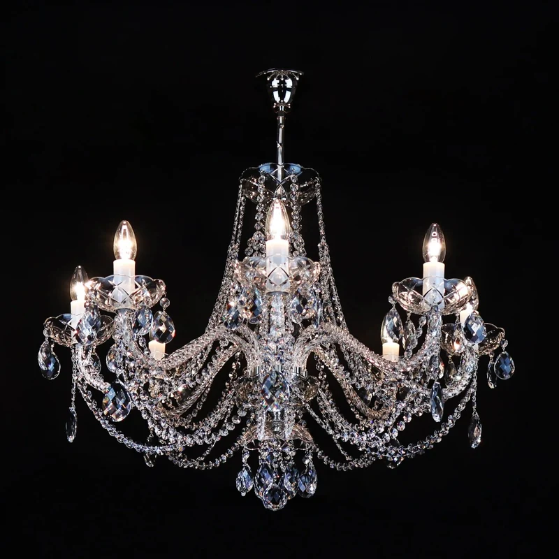 Casa Padrino Luxus Barock Kristall Kronleuchter Silber Ø 82 x H. 56 cm - Prunkvolle Messing Kronleuchter mit böhmischem Kristallglas - Barock Möbel - Edel & Prunkvoll