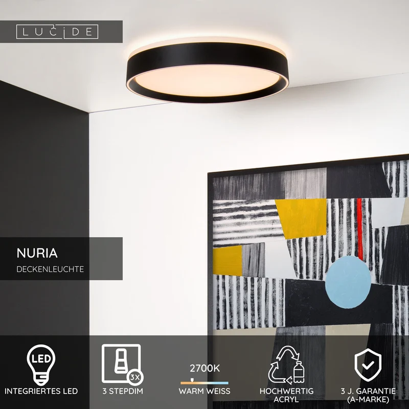 LED-Deckenleuchte Nuria 3-Stufen-dimmbar Ø 40cm