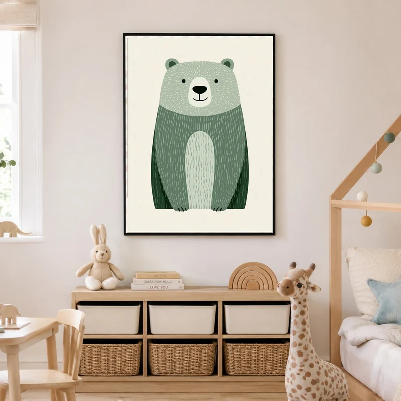 Grüner Bär sitzt ruhig Poster