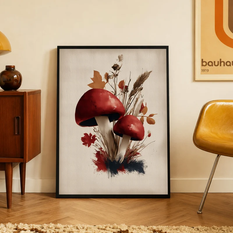 Rote Pilze im Herbst Poster
