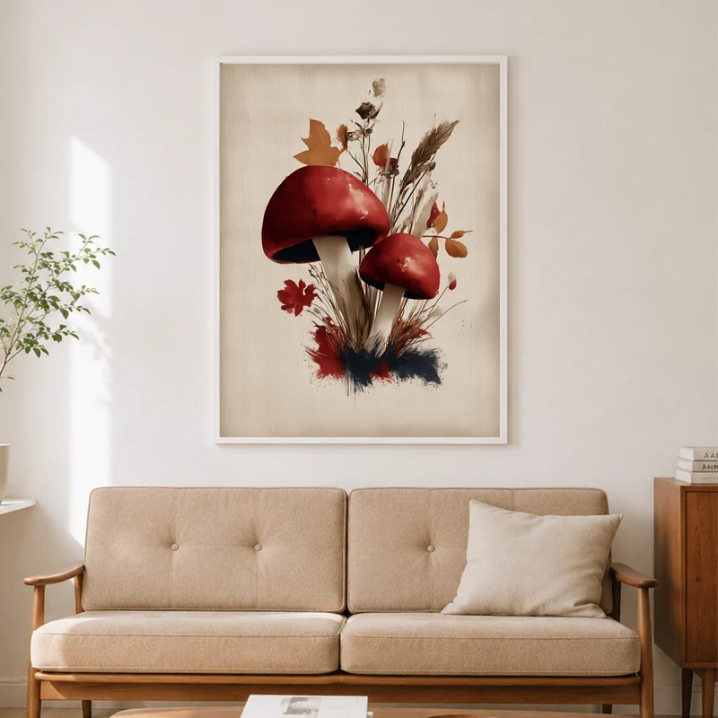 Rote Pilze im Herbst Poster