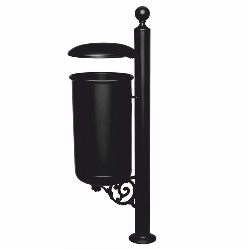Casa Padrino Jugendstil Park Abfallbehälter Schwarz H. 100 cm - Nostalgischer Metall Abfalleimer
