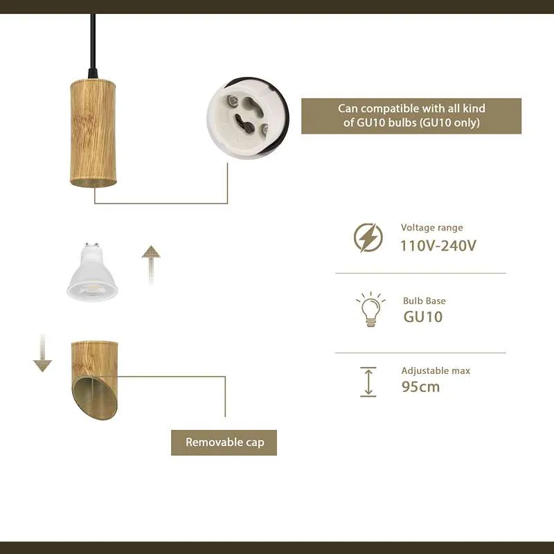 Nordic hängelampen bambus mit Zylinderform - gu10 lampe~2616