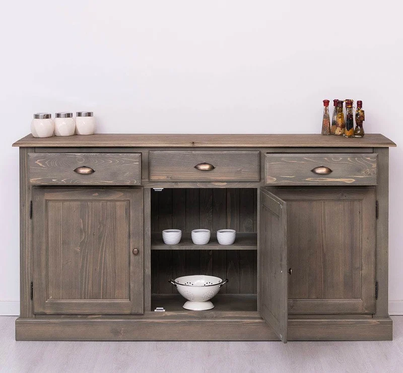 Sideboard aus Massivholz mit drei Schubladen und Türen