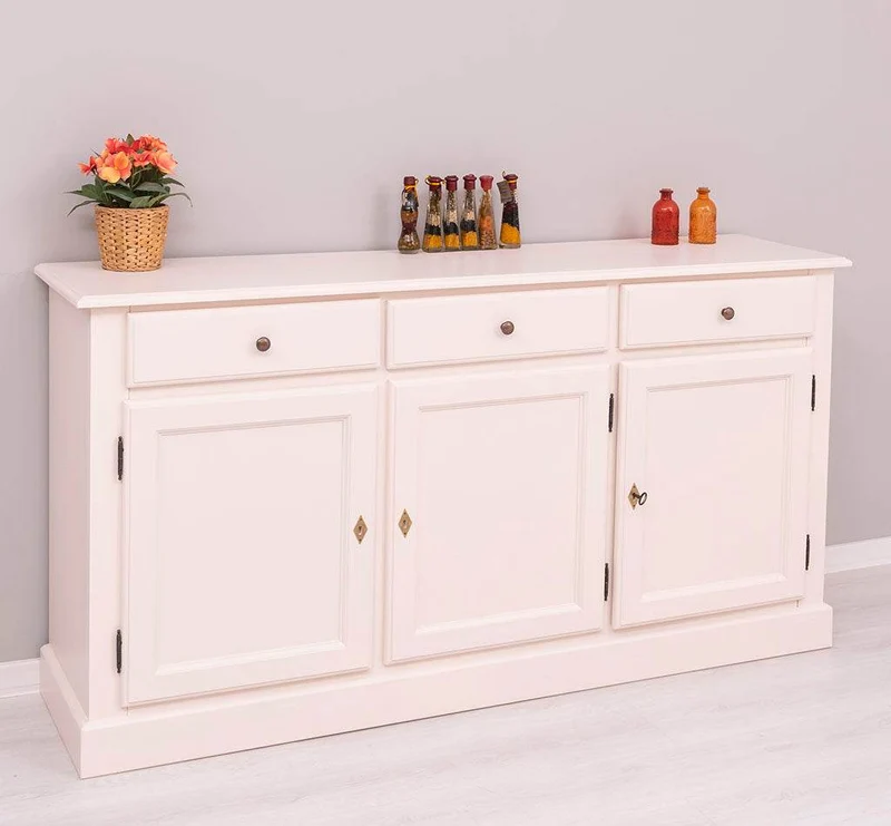 Sideboard aus Massivholz mit drei Schubladen und Türen