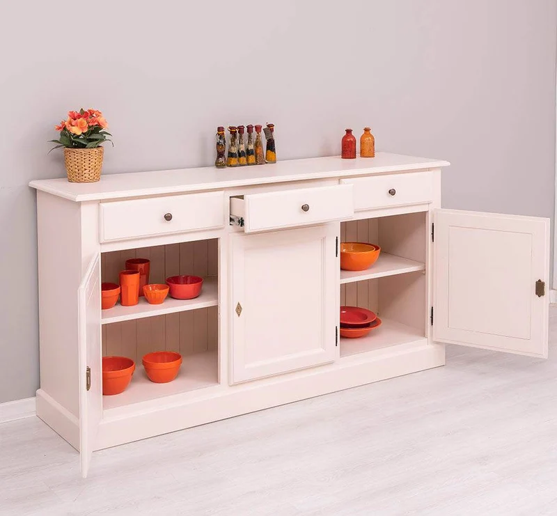 Sideboard aus Massivholz mit drei Schubladen und Türen