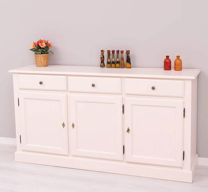 Sideboard aus Massivholz mit drei Schubladen und Türen