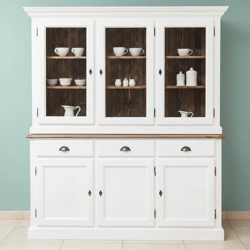 Geschirrschrank aus Massivholz | Vitrine | 2-teilig | 3 Elemente