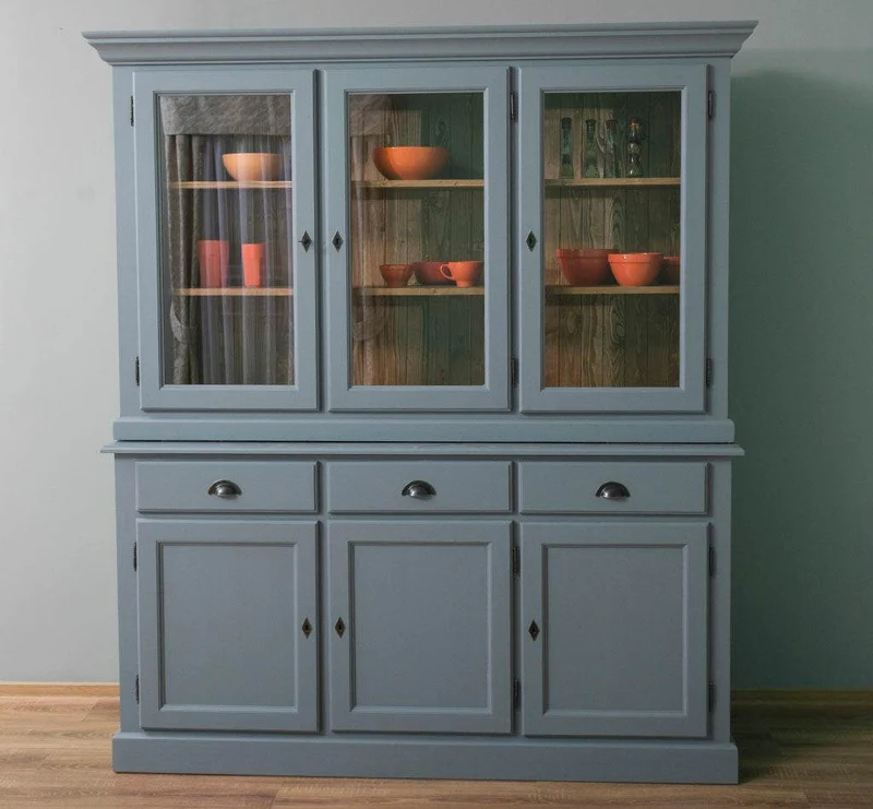 Geschirrschrank aus Massivholz | Vitrine | 2-teilig | 3 Elemente