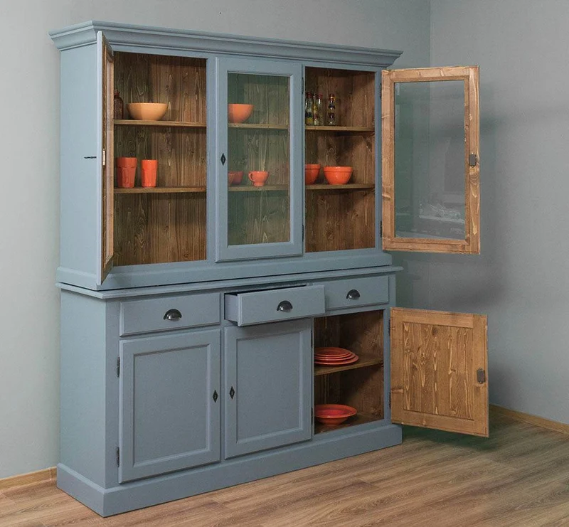 Geschirrschrank aus Massivholz | Vitrine | 2-teilig | 3 Elemente