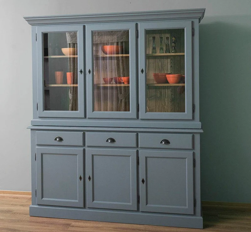 Geschirrschrank aus Massivholz | Vitrine | 2-teilig | 3 Elemente