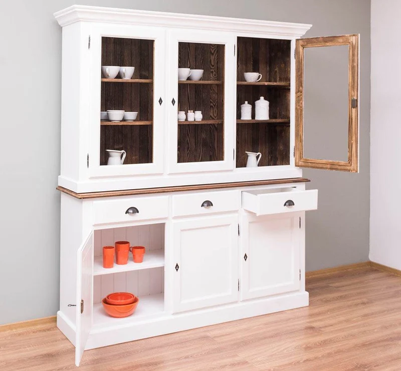 Geschirrschrank aus Massivholz | Vitrine | 2-teilig | 3 Elemente