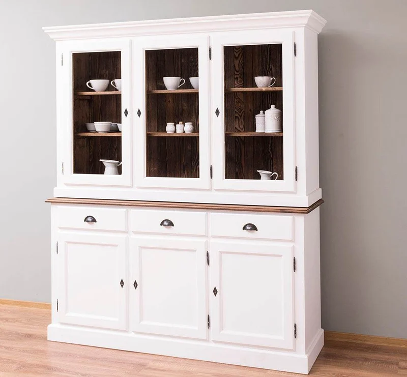Geschirrschrank aus Massivholz | Vitrine | 2-teilig | 3 Elemente