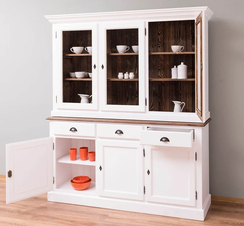 Geschirrschrank aus Massivholz | Vitrine | 2-teilig | 3 Elemente