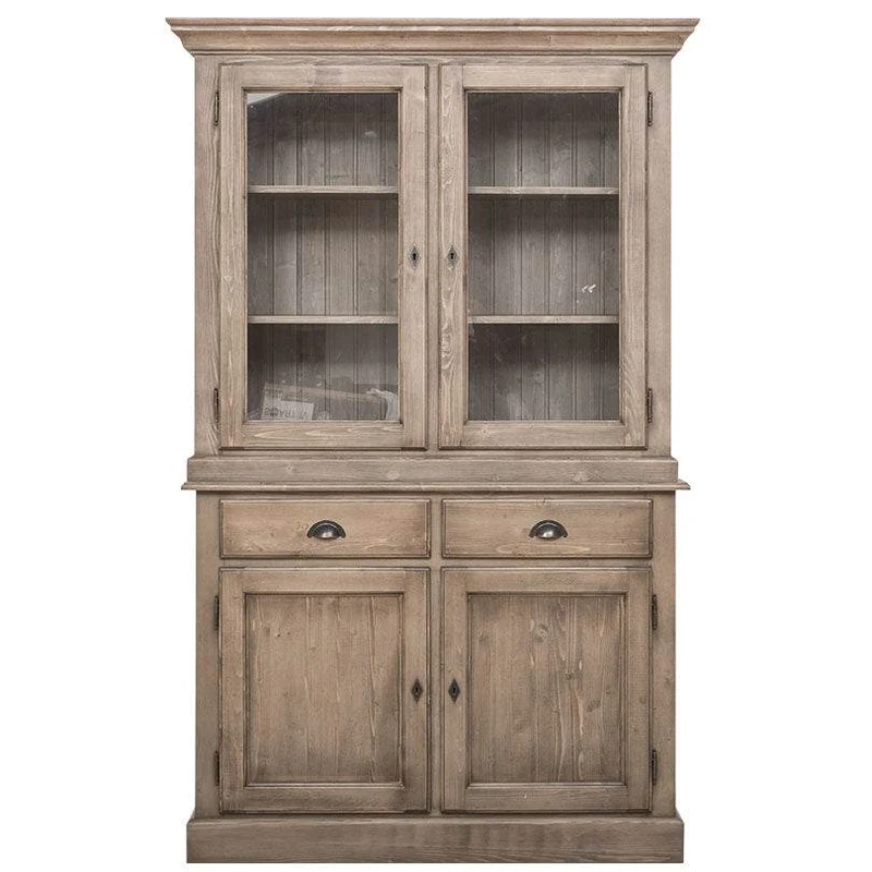 Geschirrvitrine aus Massivholz | 2 Schubladen | 4 Türen | 2- teilig