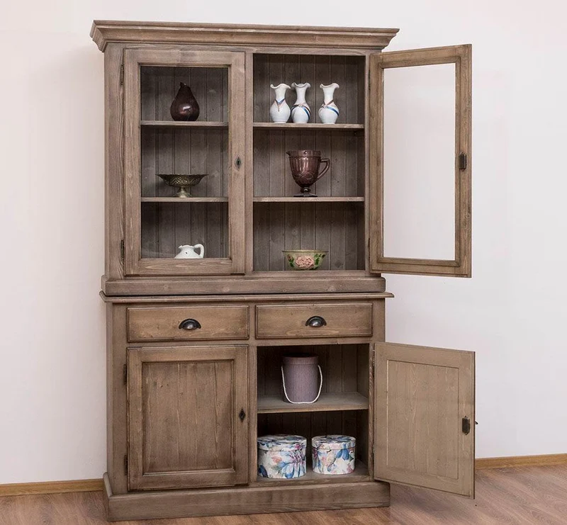 Geschirrvitrine aus Massivholz | 2 Schubladen | 4 Türen | 2- teilig
