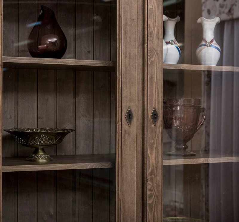 Geschirrvitrine aus Massivholz | 2 Schubladen | 4 Türen | 2- teilig