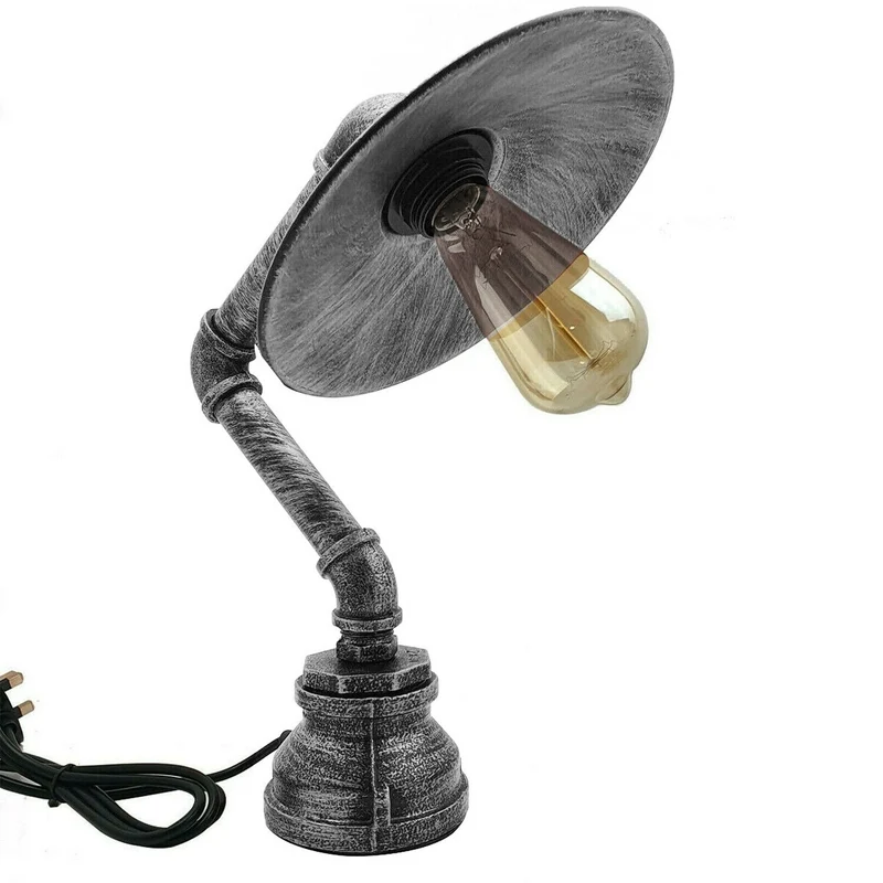 Industrielle Vintage Tischlampe gebürstetes Silber~2344