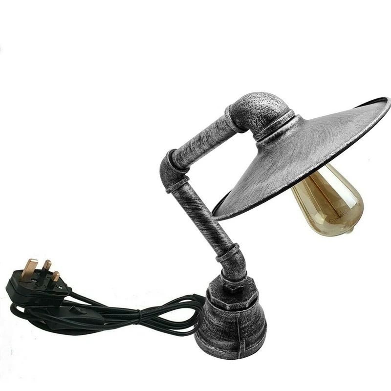 Industrielle Vintage Tischlampe gebürstetes Silber~2344