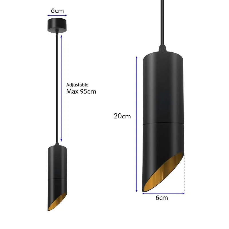 Ledsone Zylinder Pendelleuchte Schwarz-Gold GU10 ~2613