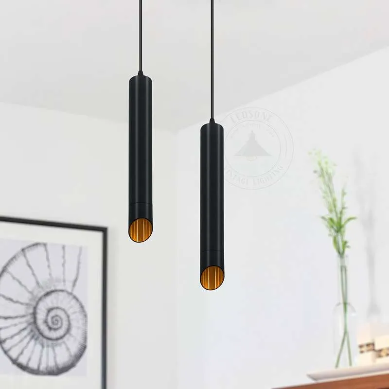Ledsone Zylinder Pendelleuchte Schwarz-Gold GU10 ~2613