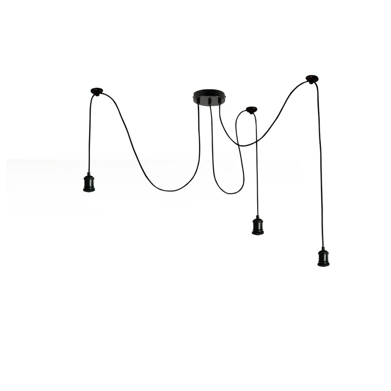 3-Lichts Spinlamp E27 met Zwarte PVC Kabel 195 cm~2229