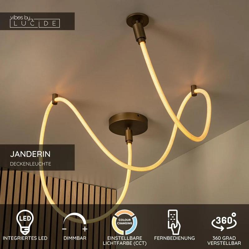 LED-Deckenleuchte Janderin dimmbar CCT Champagner 300cm