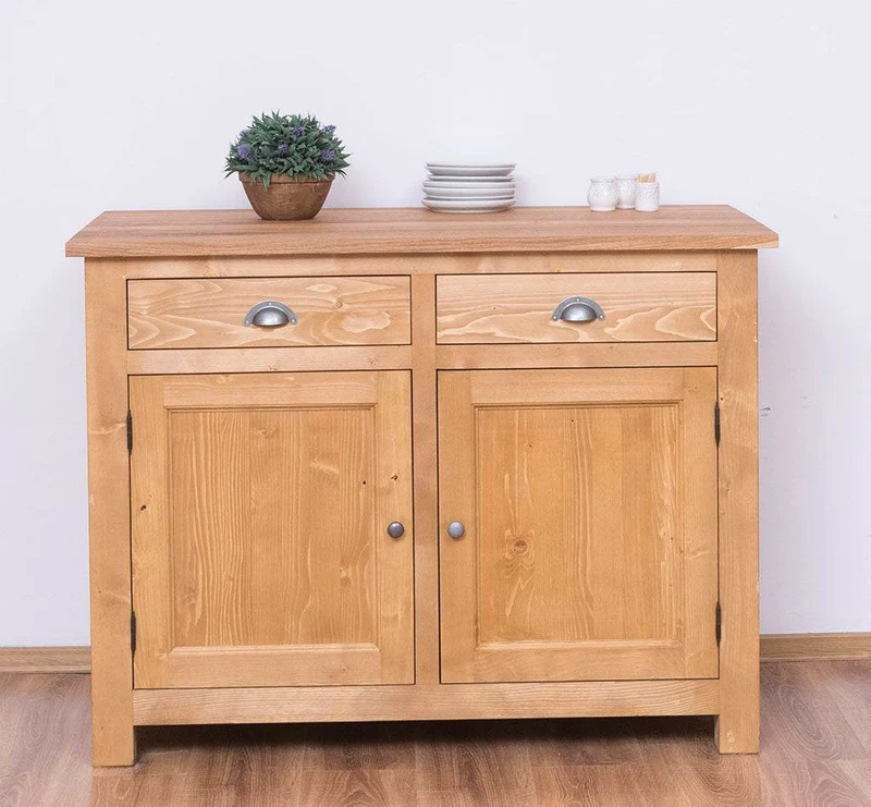Küchenmodul aus Massivholz mit zwei Schubladen und Eichenplatte