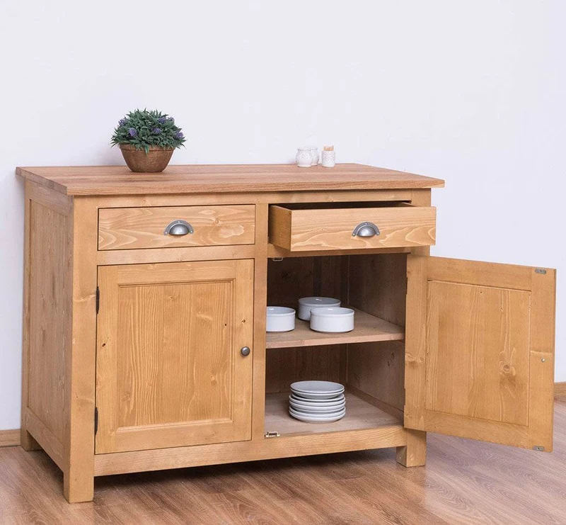 Küchenmodul aus Massivholz mit zwei Schubladen und Eichenplatte