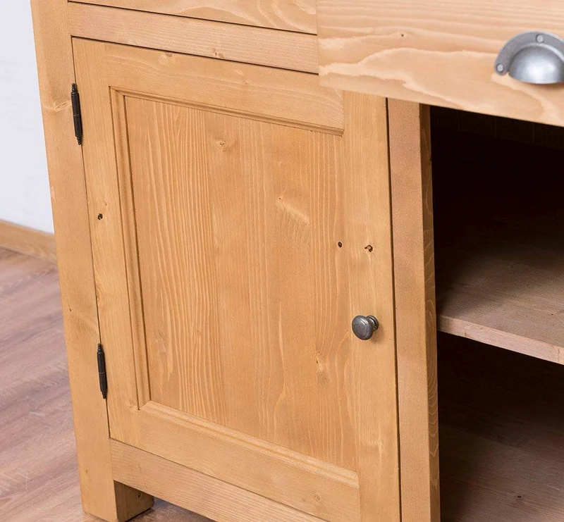 Küchenmodul aus Massivholz mit zwei Schubladen und Eichenplatte