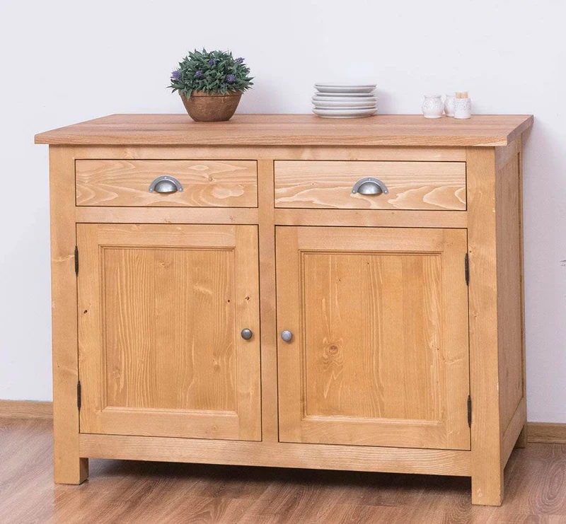 Küchenmodul aus Massivholz mit zwei Schubladen und Eichenplatte