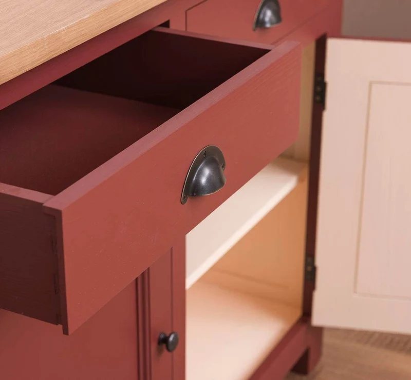 Küchenmodul aus Massivholz mit zwei Schubladen und Eichenplatte