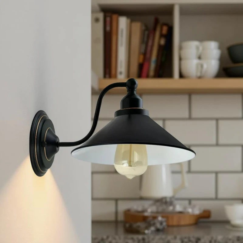 Wandleuchte Schwarz Industrial innen weiße Lampe~2405