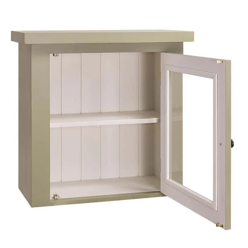 Kleiner Hängeschrank aus Massivholz mit Glastür
