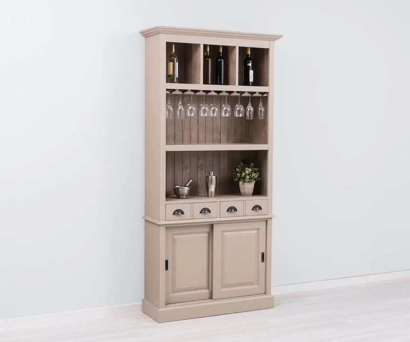 Rustikales Regal aus Massivholz mit Glashalterung | Buffetschrank in verschiedenen Farben