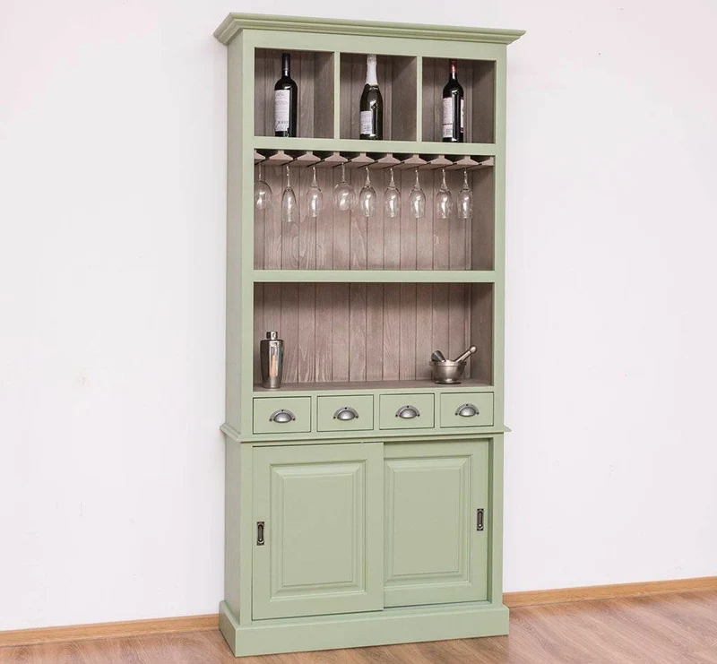Rustikales Regal aus Massivholz mit Glashalterung | Buffetschrank in verschiedenen Farben